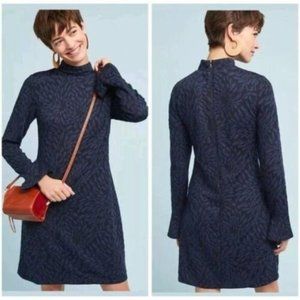 Anthropologie Hutch Womens Dress Michaela Navy Blue Size M Jacquard Mock Neck